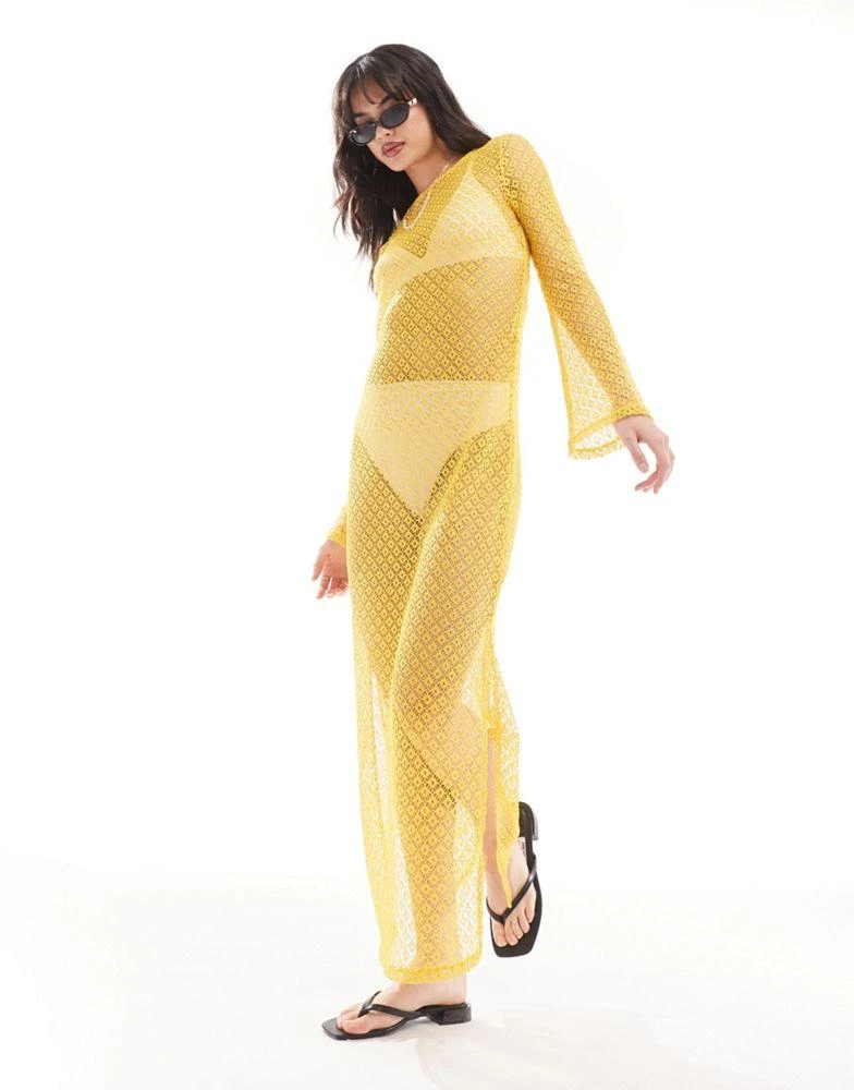 Something New Something New styled by Claudia Bhimra sheer crochet low tie back maxi dress in yellow 1