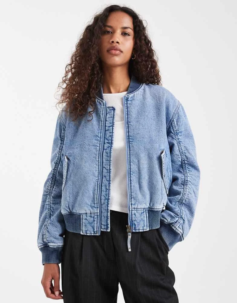 Levi
s Levi
s denim western bomber jacket in mid  blue
