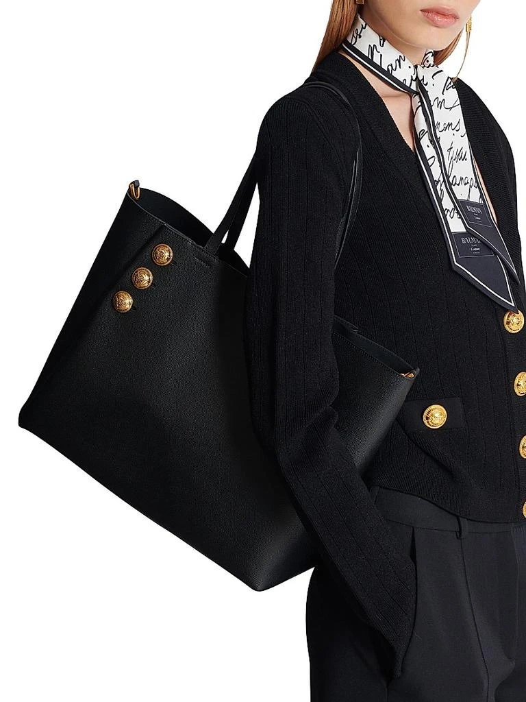 Balmain Emblème Grained Leather Tote Bag 2