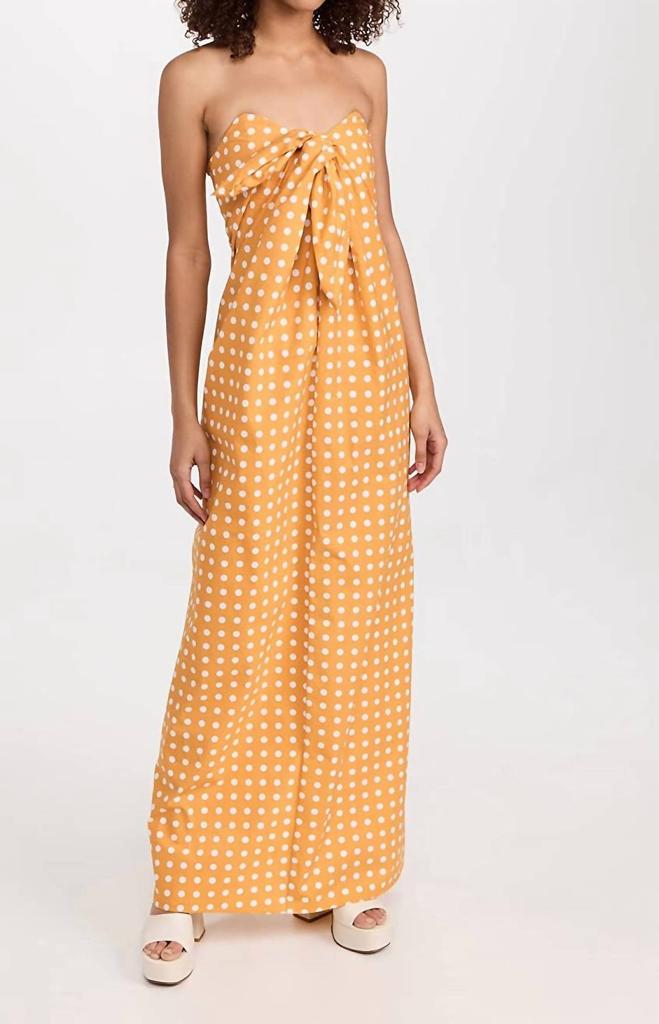 CAROLINE CONSTAS Kaia Polka Dot Strapless Maxi Dress In Mustard