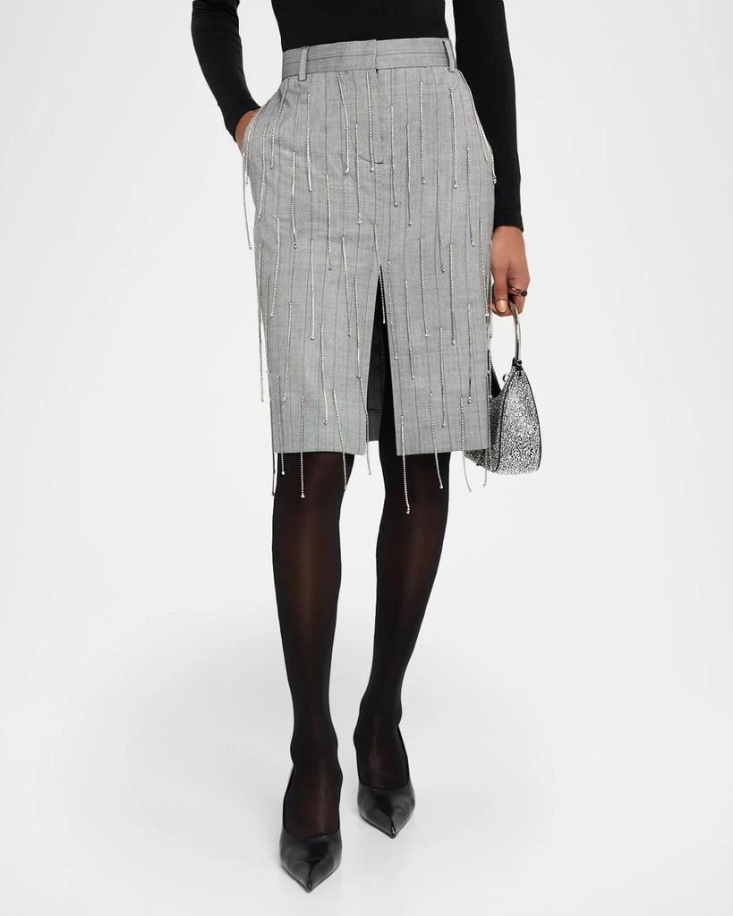 Stella McCartney Pinstripe Rhinestone Embroidered Wool Skirt 4