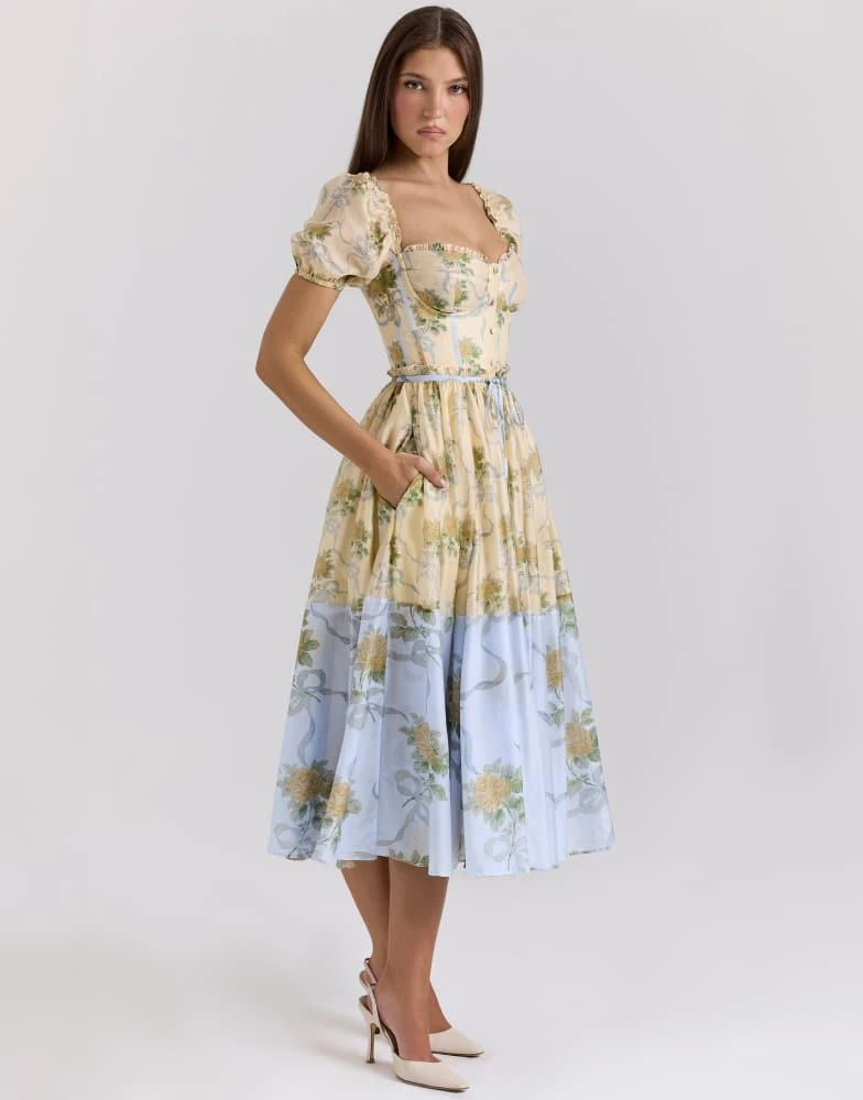House of CB House of CB Penelope midi dress in lemon vintage rose 4