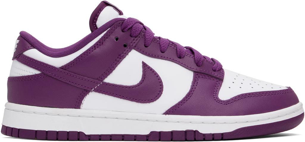NIKE White & Purple Dunk Low Retro Sneakers