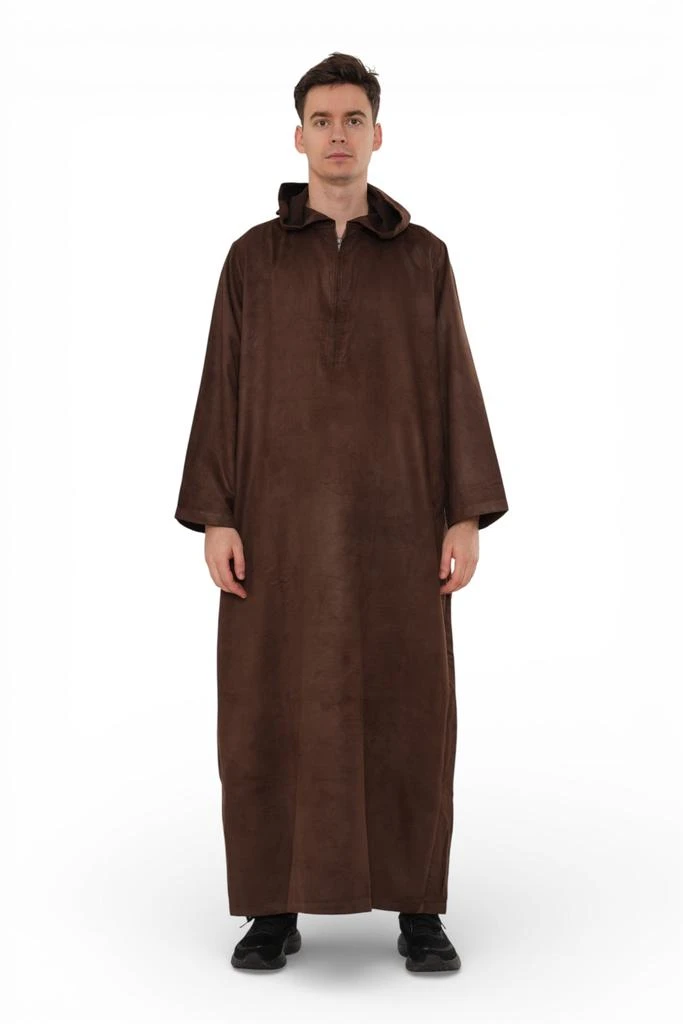 Arabic Thobes Men
s Hooded Eid Brown Moroccan Jubba Robe Ramadan Eid Thobe - HM12