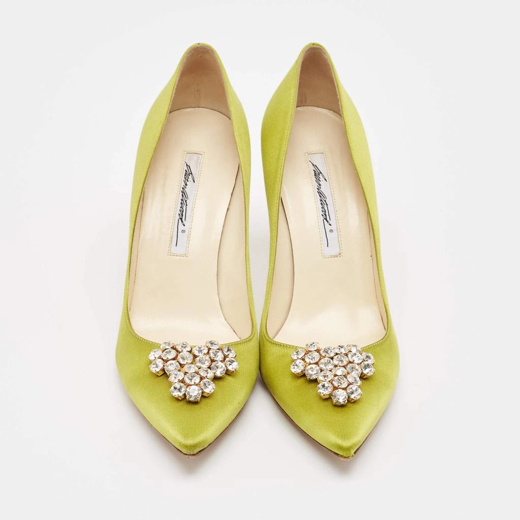 Brian Atwood Brian Atwood Green Satin Crystal Embellished Pointed Toe Pumps Size 39.5 3