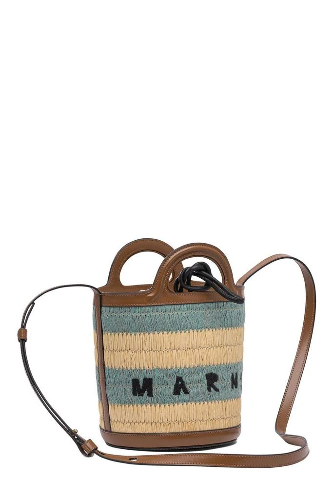 Marni Marni Logo Detailed Striped Woven Bucket Bag 3