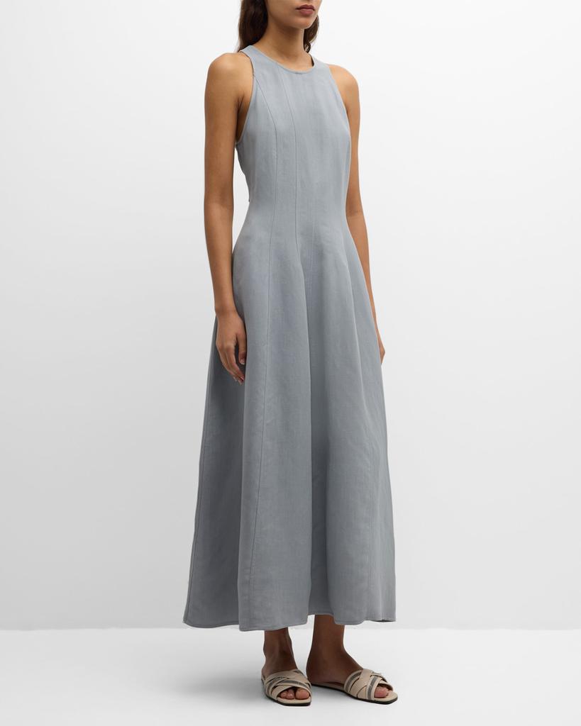 Brunello Cucinelli Sleeveless Fluid Linen Structured Midi