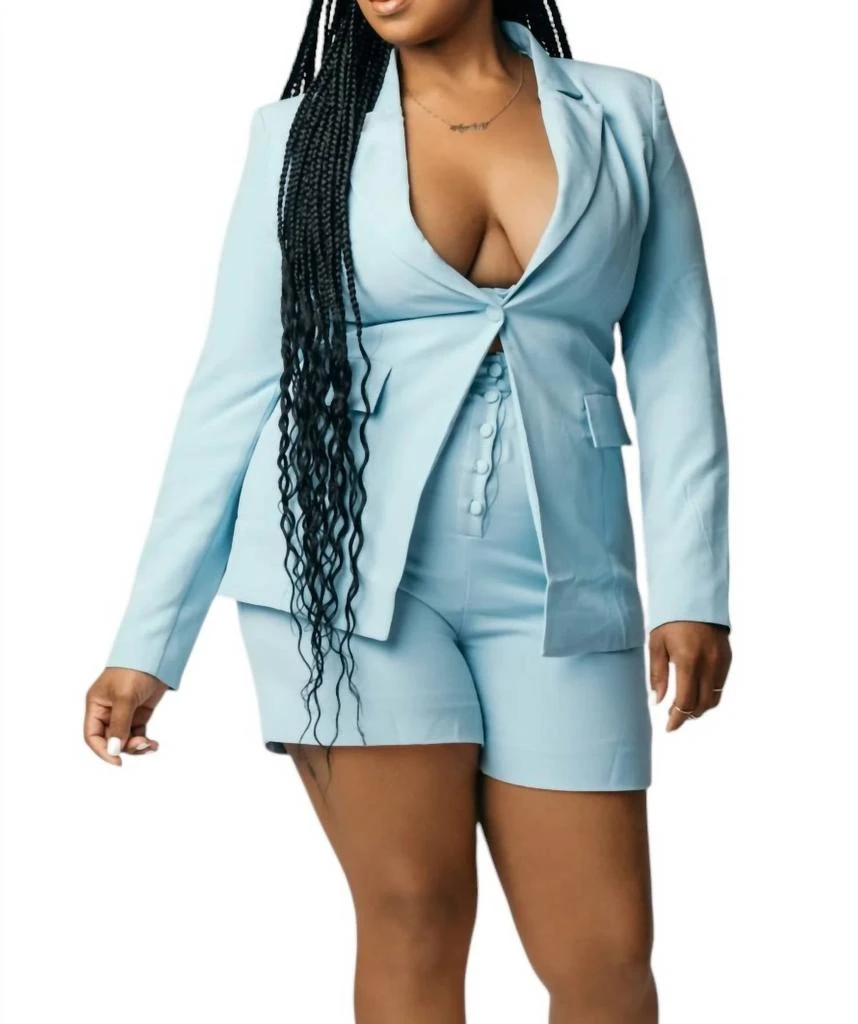 RIVIR Three Piece Short Set In Powder Blue