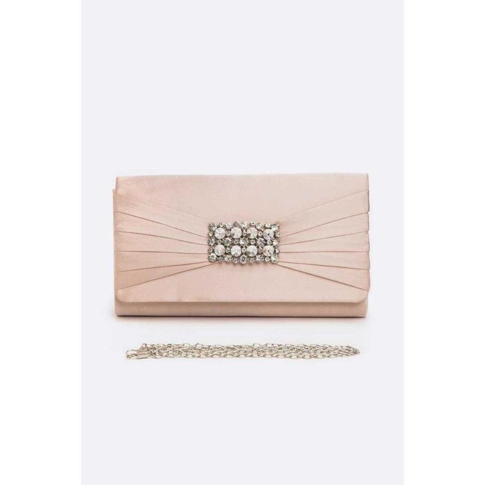 FASHNZFAB Crystal Accent Satin Pleated Clutch Bag