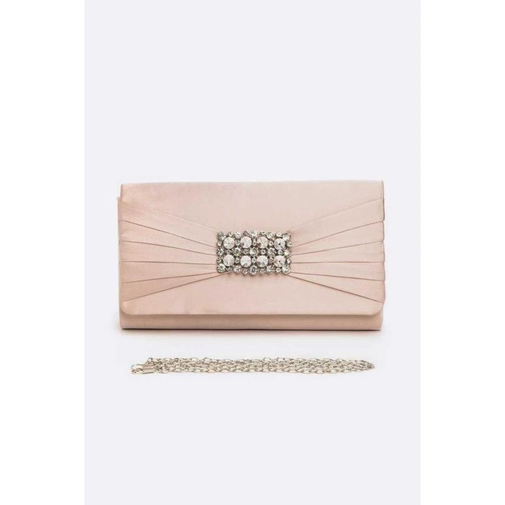 FASHNZFAB Crystal Accent Satin Pleated Clutch Bag 2