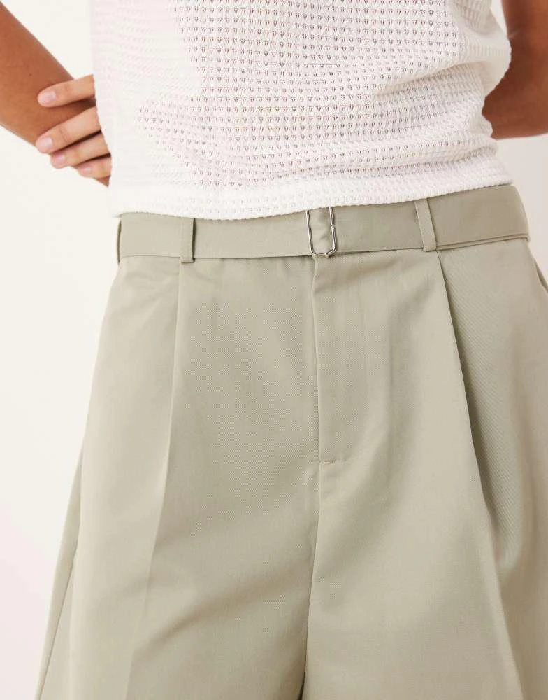 ASOS ASOS DESIGN smart bermuda shorts with front pleat and belt detail in green 3