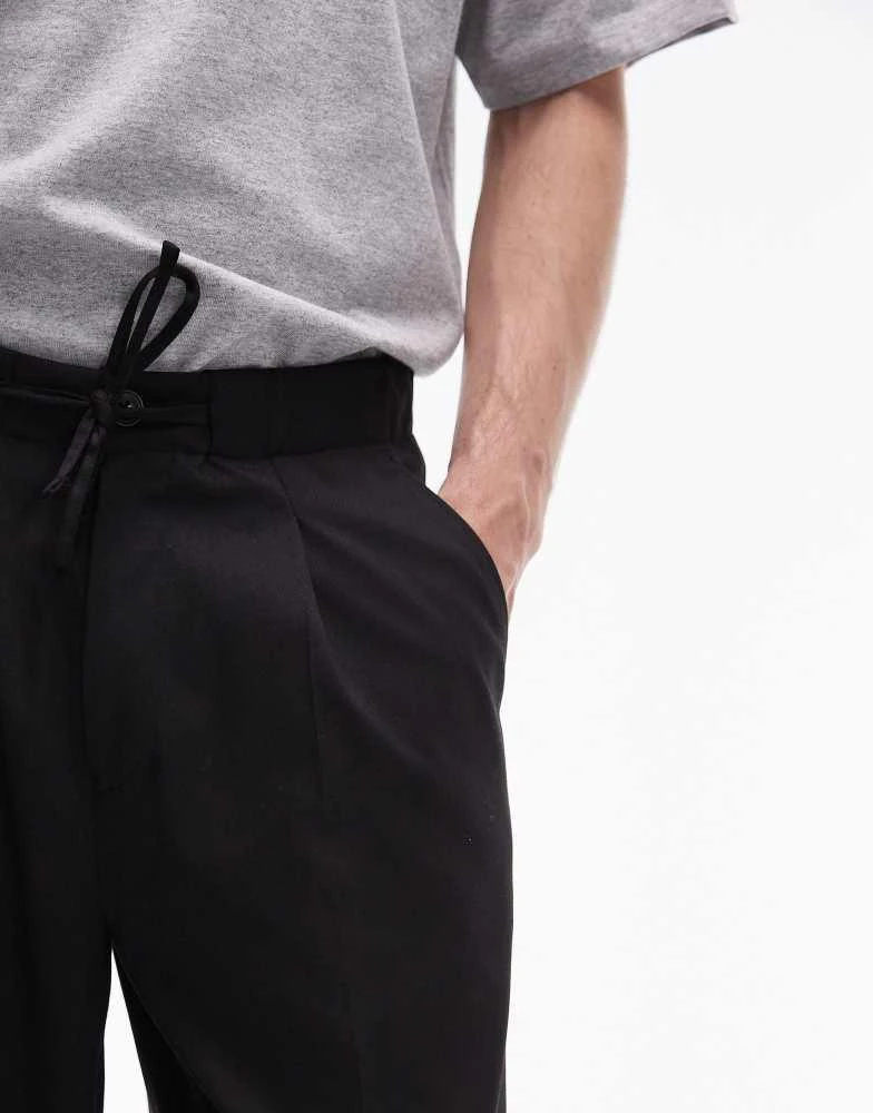 Topman Topman baggy leg with elasticated tie waist jogger in black 5