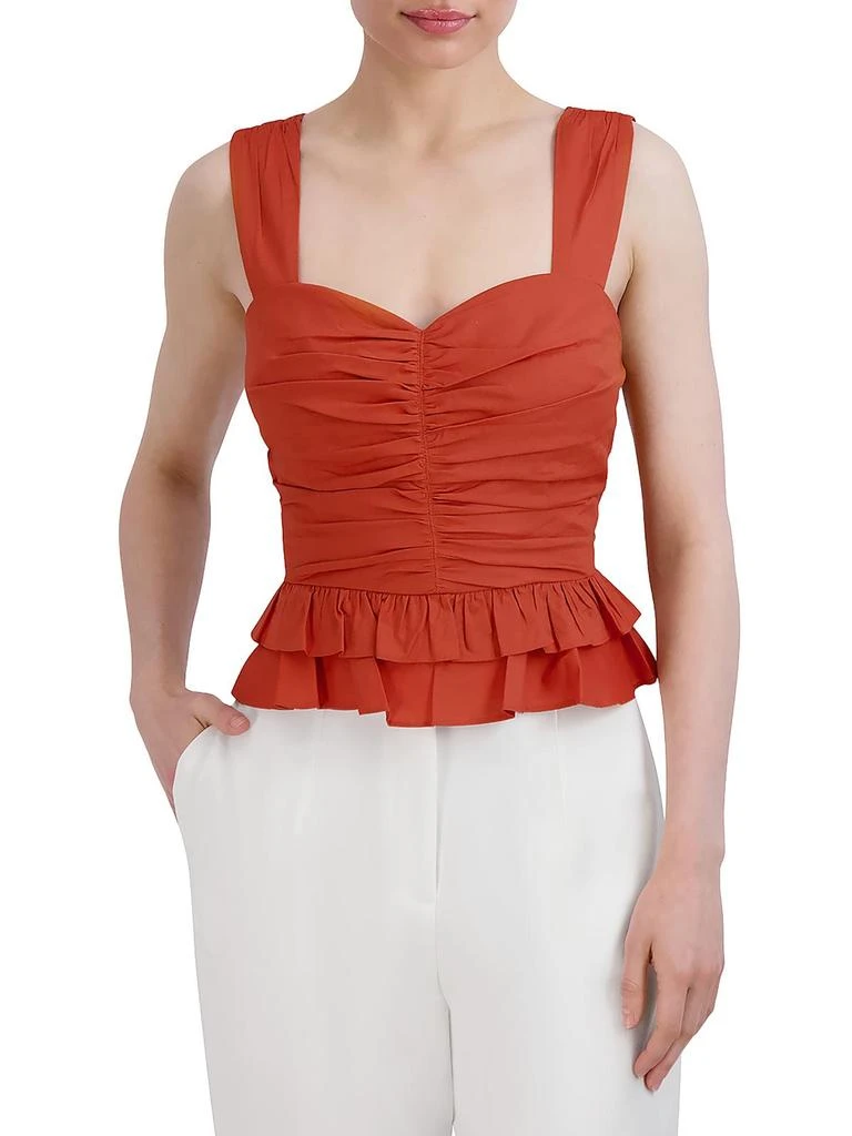 BCBG Womens Cotton Blend Ruched Peplum Top 1