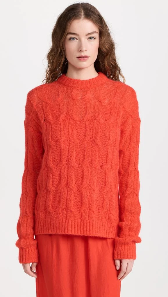 Tibi Soft Mohair Cable Crew Neck Easy Pullover 6