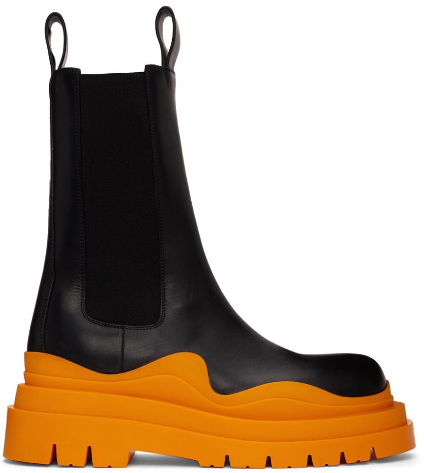 Bottega Veneta Black & Orange Tire Chelsea Boots IT-39.5 Bottega Veneta Black & Orange Tire Chelsea Boots IT-39.5