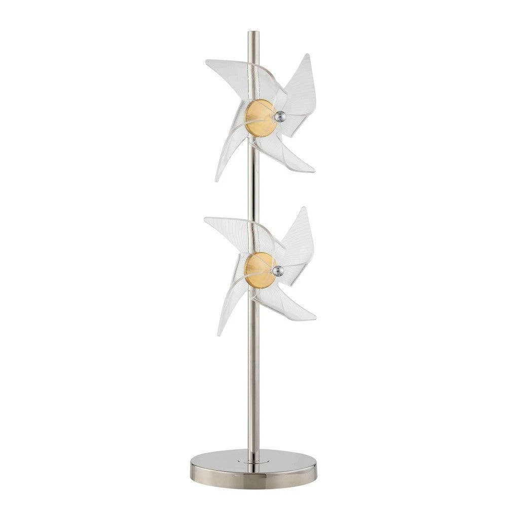 Hivvago 29 Inch Table Lamp, LED Pinwheel Shades, Metal, Acrylic, Sand Chrome