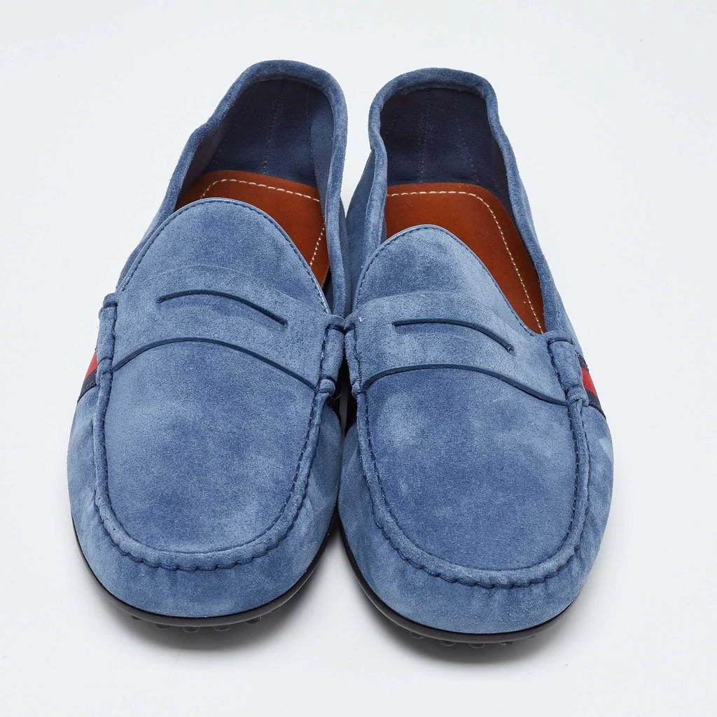 Gucci Gucci Blue Suede Web Trim Penny Loafers Size 41.5 3
