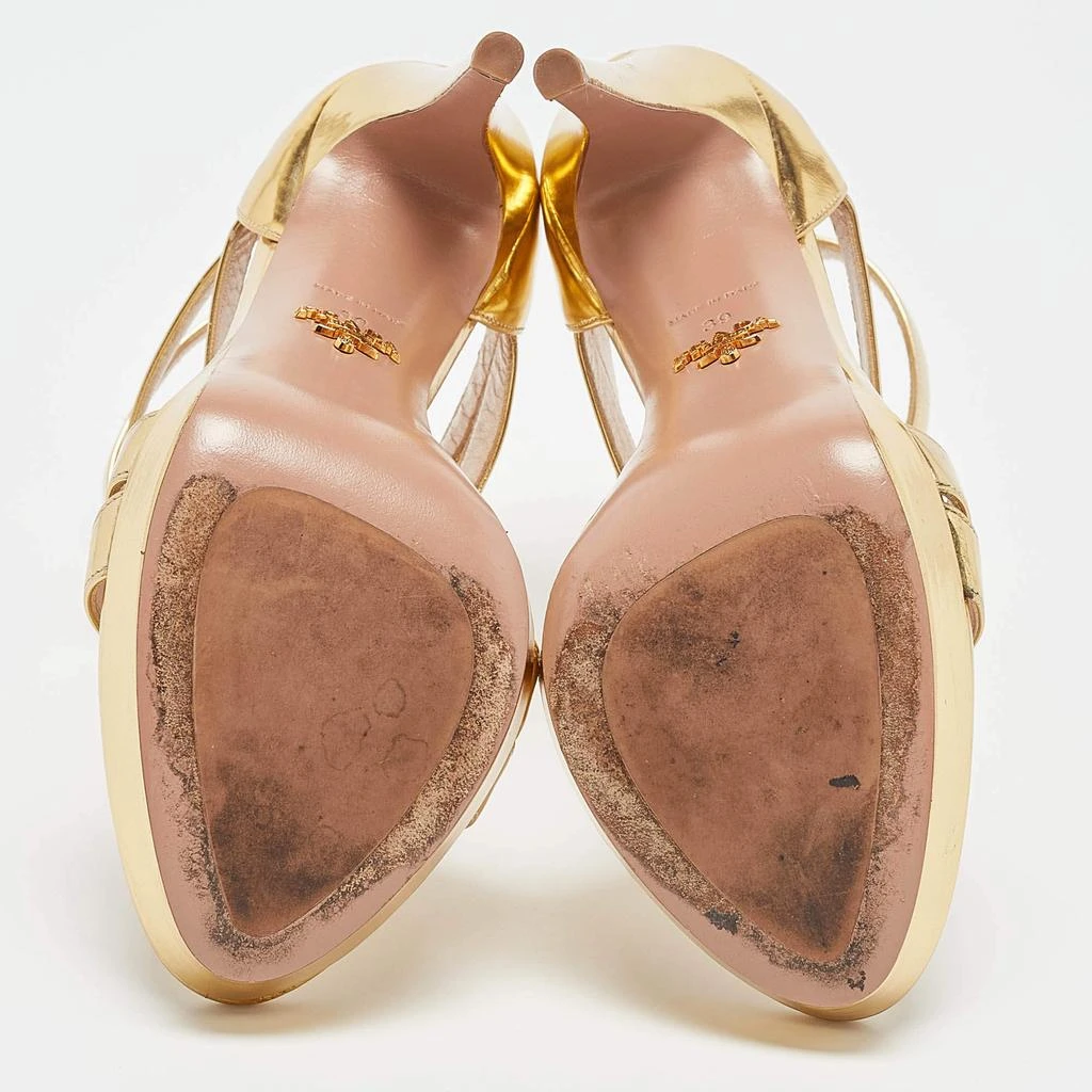 Prada Prada Gold Leather Platform Ankle Strap Sandals Size 39 6