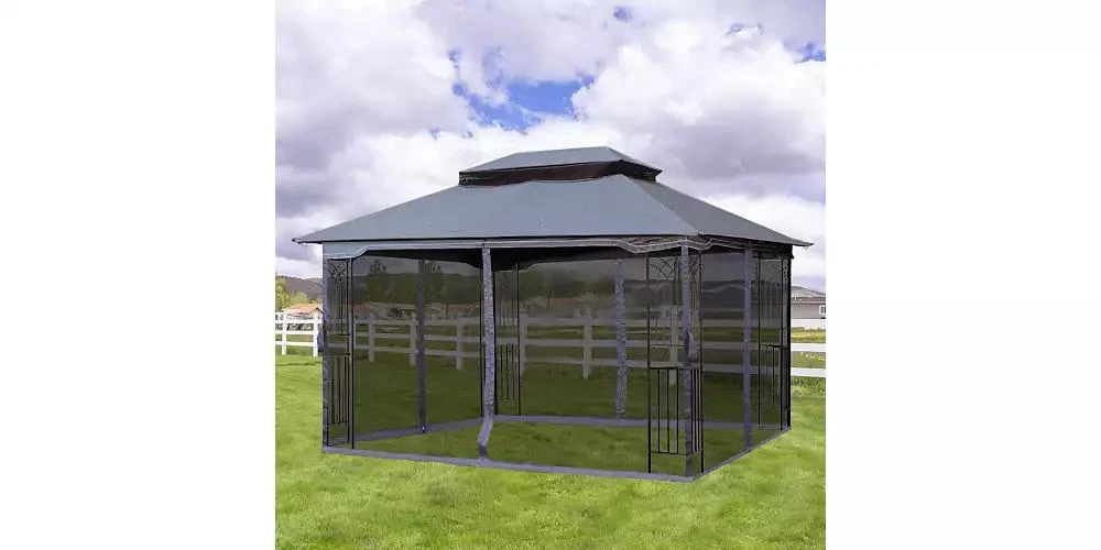 Flynama 13x10ft Outdoor Patio Gazebo Canopy Tent with Ventilated Double Roof and Detachable Mosquito Net Gray 11