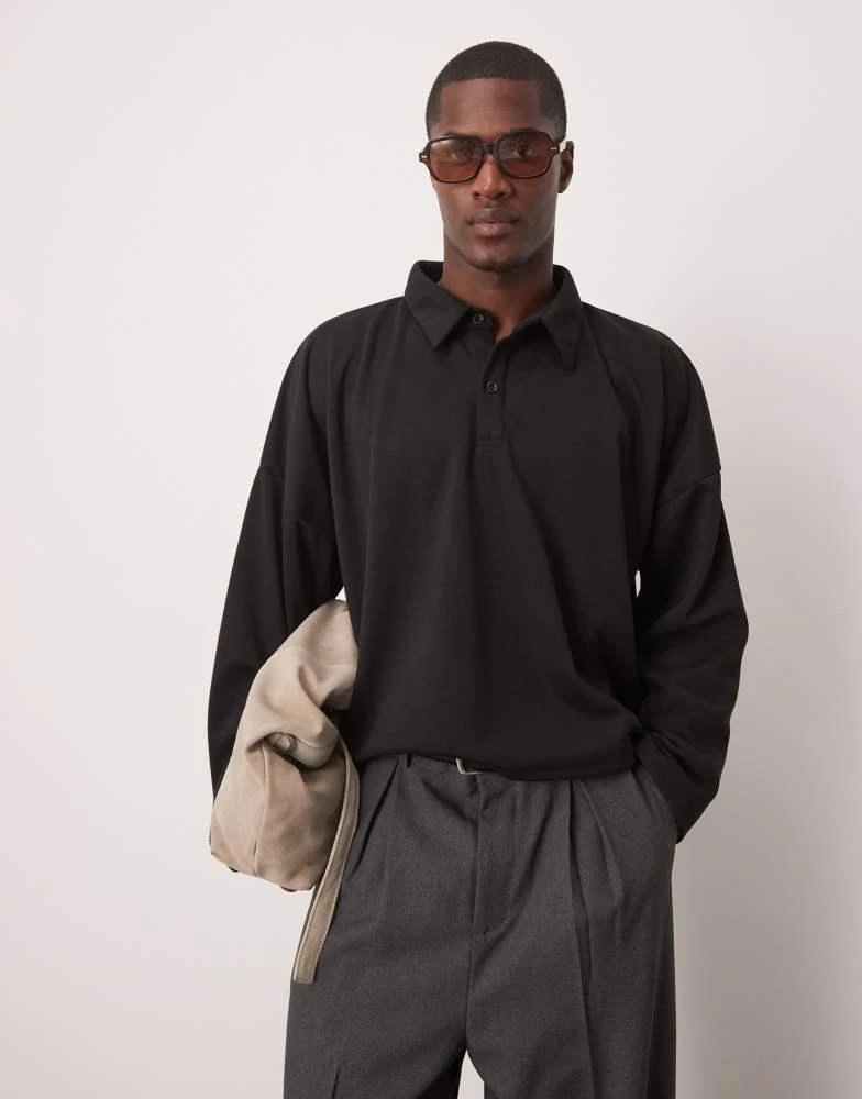 ASOS ASOS DESIGN oversized dropped shoulder cropped polo in scuba in black 1