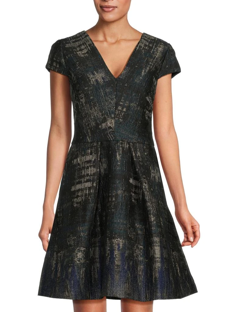 Vince Camuto ​Metallic Abstract Jacquard Cap-Sleeve A-Line Dress
