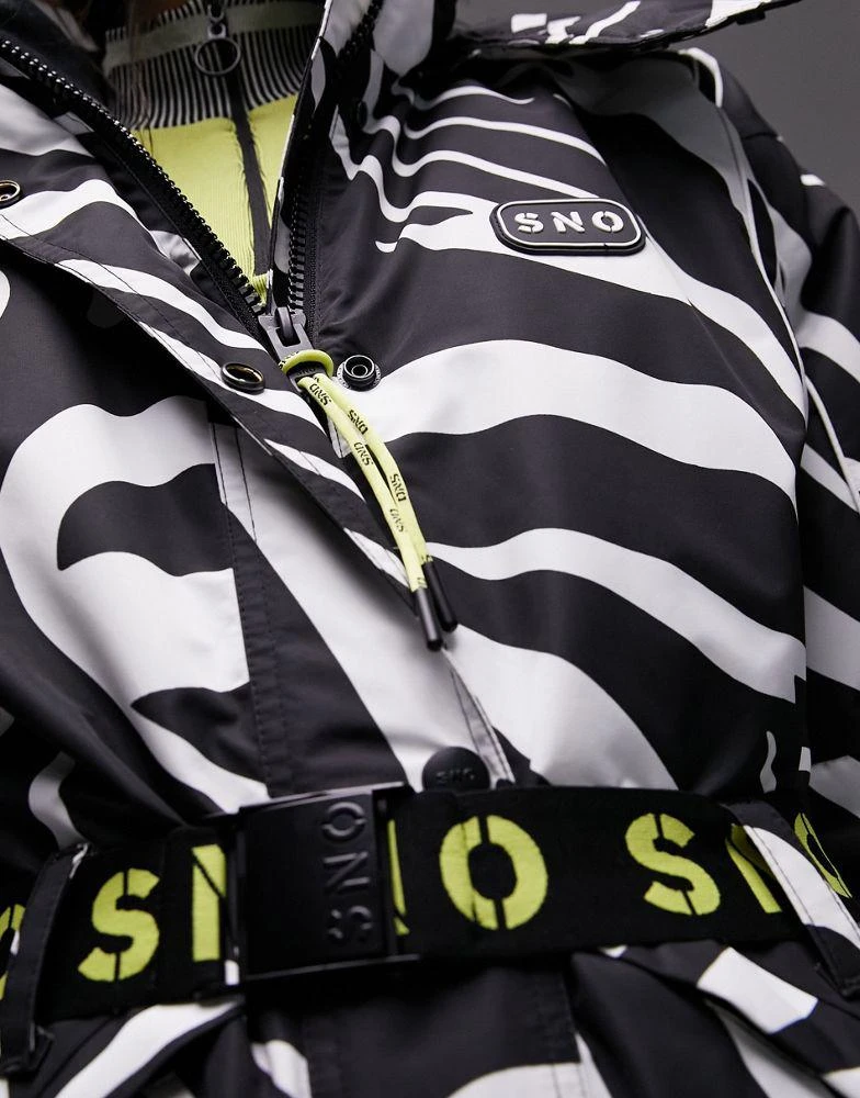 Topshop Topshop Sno ski suit with hood and belt in zebra print 5