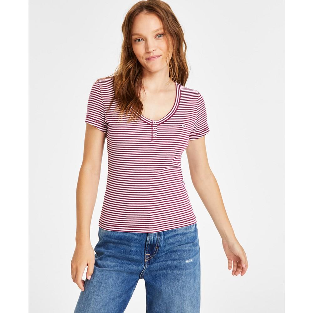 Tommy Jeans Women's  Striped Slim-Fit Henley Top