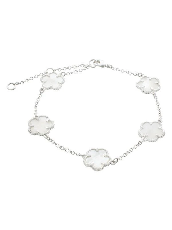 JanKuo Rhodium Pleated & Mother Of Pearl Clove Charm Bracelet 1