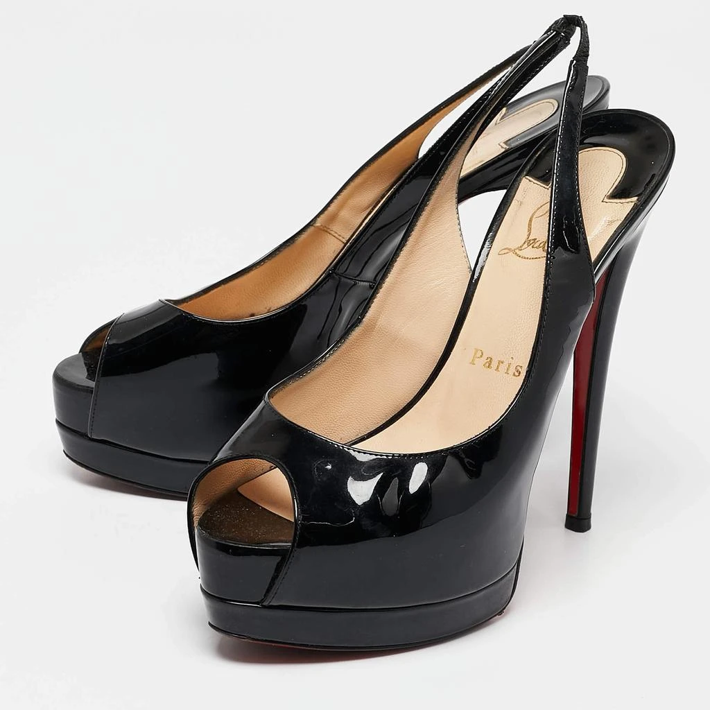 Christian Louboutin Christian Louboutin Black Patent Leather Private Number Slingback Pumps Size 38 3