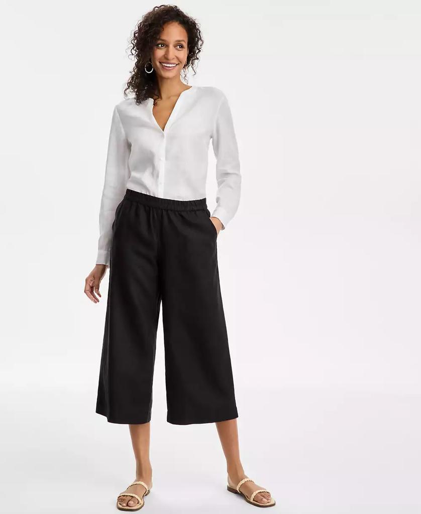 Charter Club Women's Cropped Wide-Leg 100% Linen Pants, Exclusively at Macy's