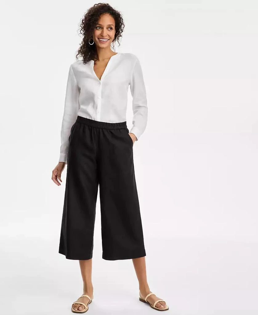 Charter Club Women's Cropped Wide-Leg 100% Linen Pants, Exclusively at Macy's 1