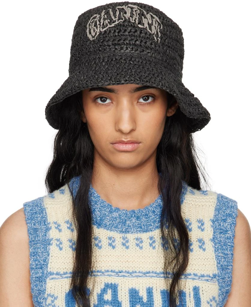 Ganni Black Summer Straw Beach Hat 1