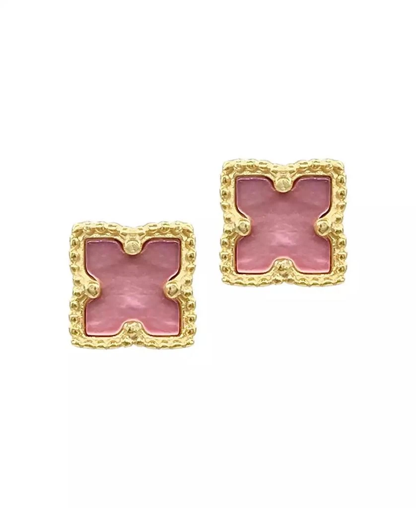 ADORNIA 14K Gold Plated Flower Pink Imitation Mother of Pearl Stud Earrings 2