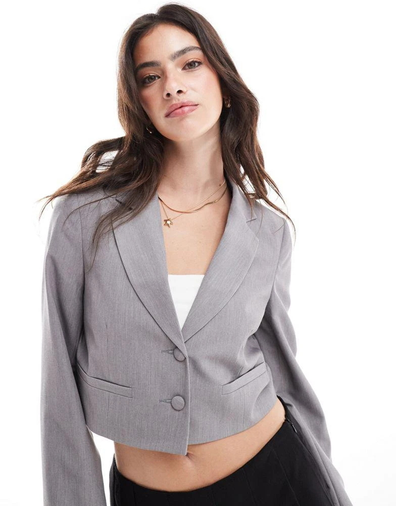 Miss Selfridge Miss Selfridge relaxed cropped blazer in grey 1