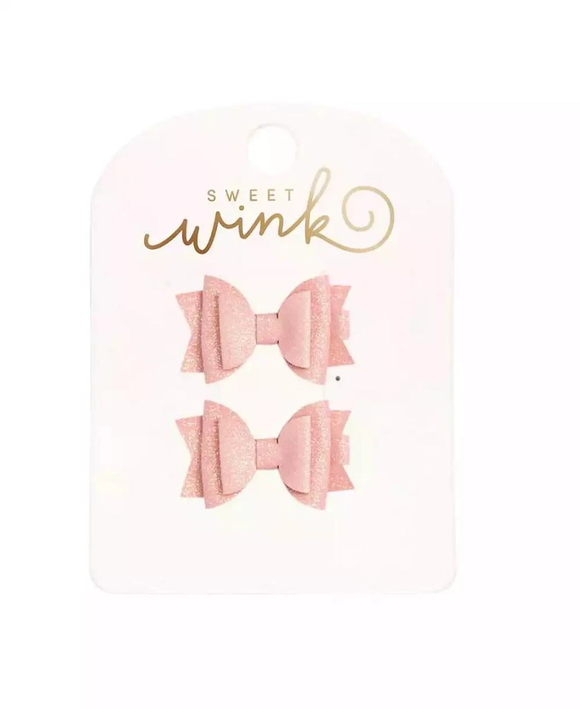 Sweet Wink Girls Blush Glitter Bow Clip Set