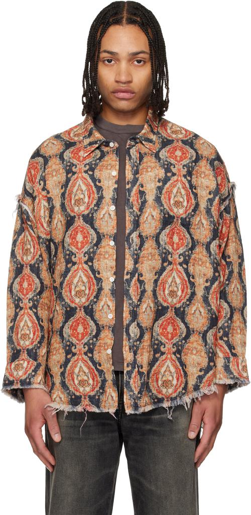 R13 Blue & Yellow Shredded Seam Drop Neck Shirt - Shirts - BeyondStyle
