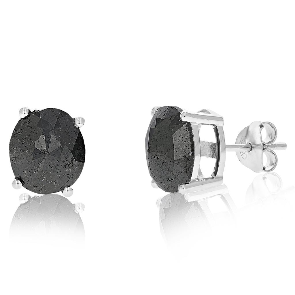 Vir Jewels 6 cttw Oval Shape Black Diamond Stud Earrings .925 Sterling Silver Prong Set