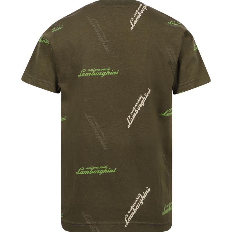 AUTOMOBILI LAMBORGHINI Colorful logo all over t shirt in khaki green