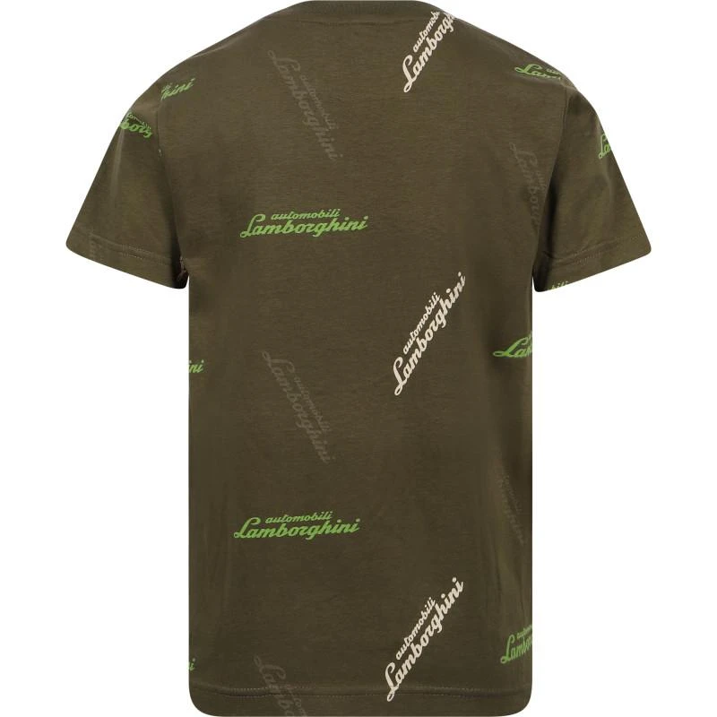 AUTOMOBILI LAMBORGHINI Colorful logo all over t shirt in khaki green 2