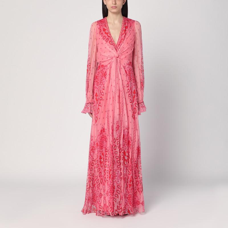 ETRO Long pink dress with print in silk