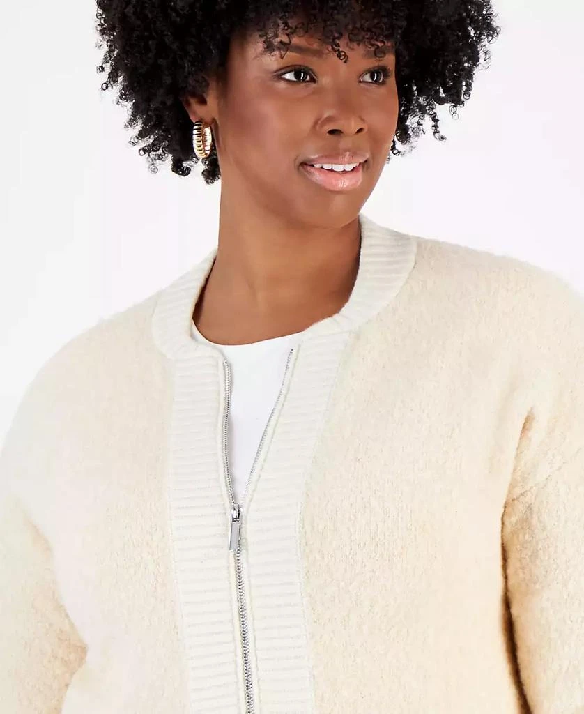 On 34th Trendy Plus Size Boucle Knit Bomber Cardi Jacket, Created for Macy's 3