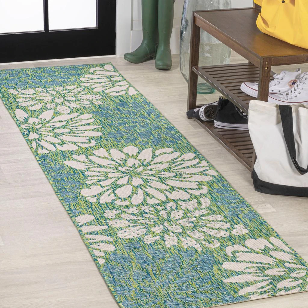 JONATHAN Y Zinnia Modern Floral Textured Weave Indoor/Outdoor Green/Cream Square Area Rug 10