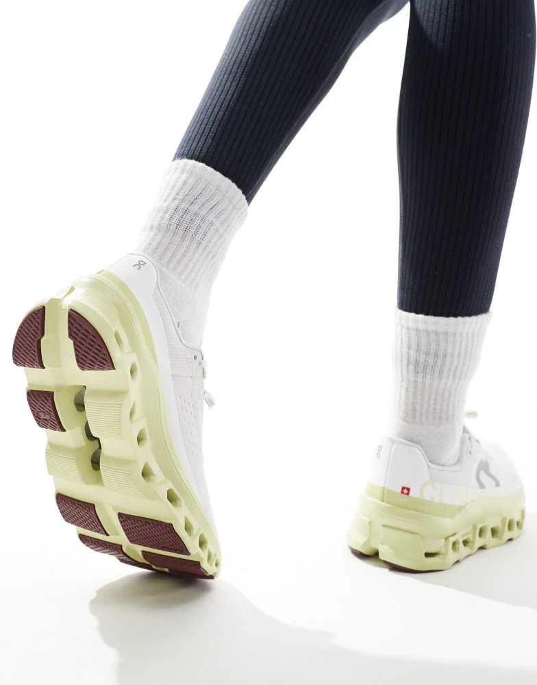On ON Cloudmonster running trainers in white and yellow 2