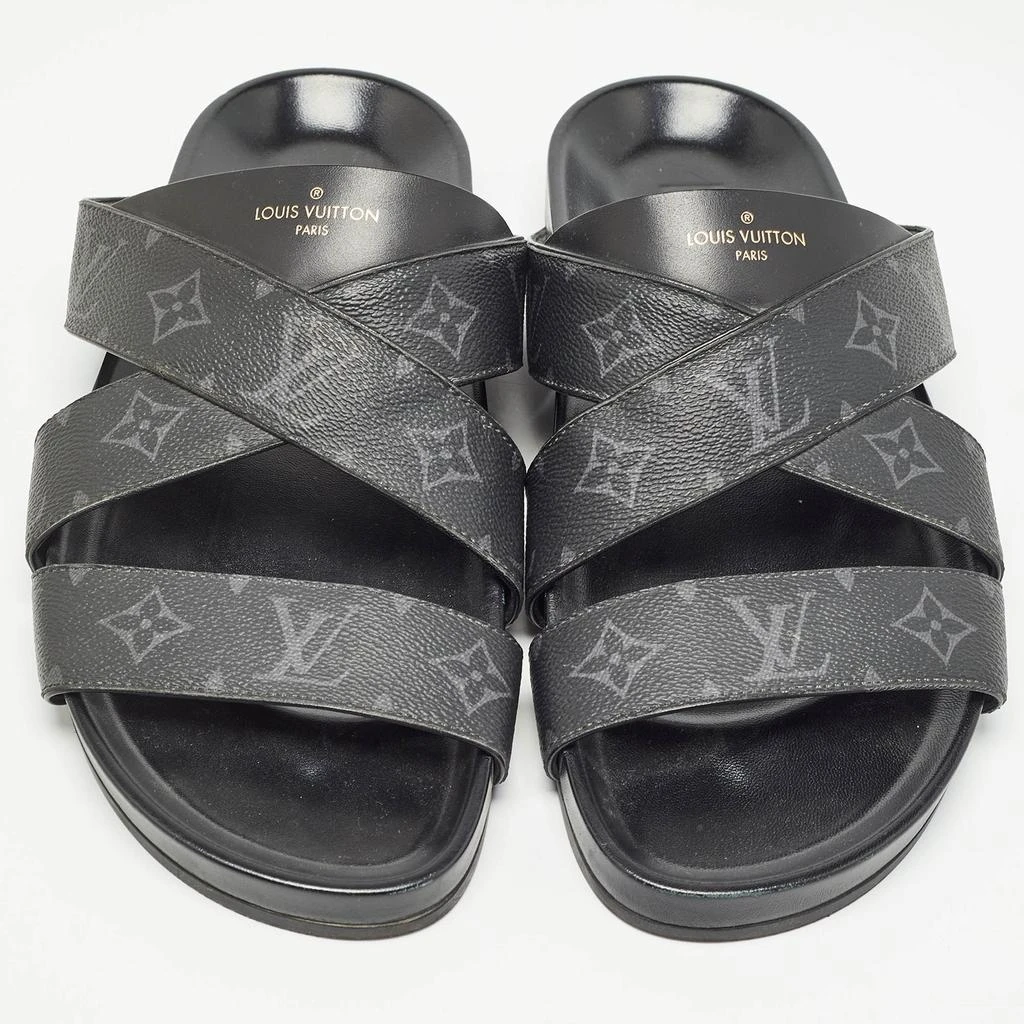 Louis Vuitton Louis Vuitton Black Monogram Leather Mirabeau Flat Slides Size 43  3