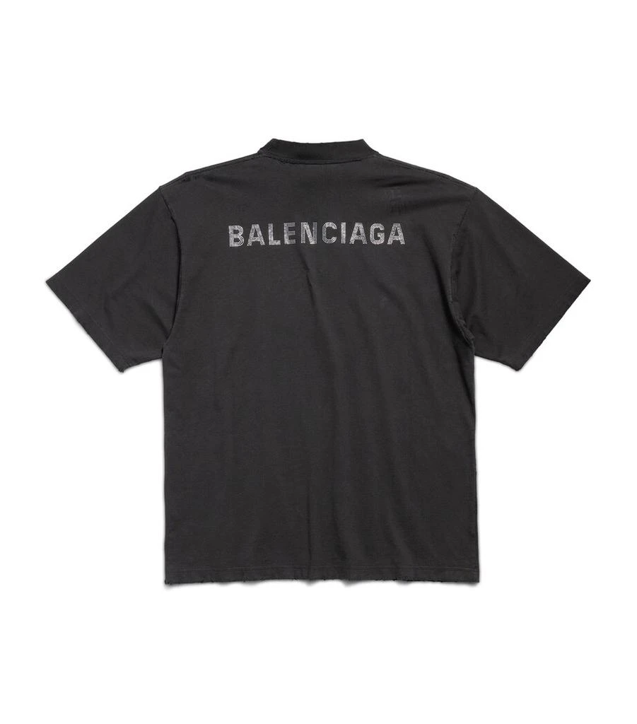 Balenciaga Distressed Rhinestone-Logo T-Shirt 5