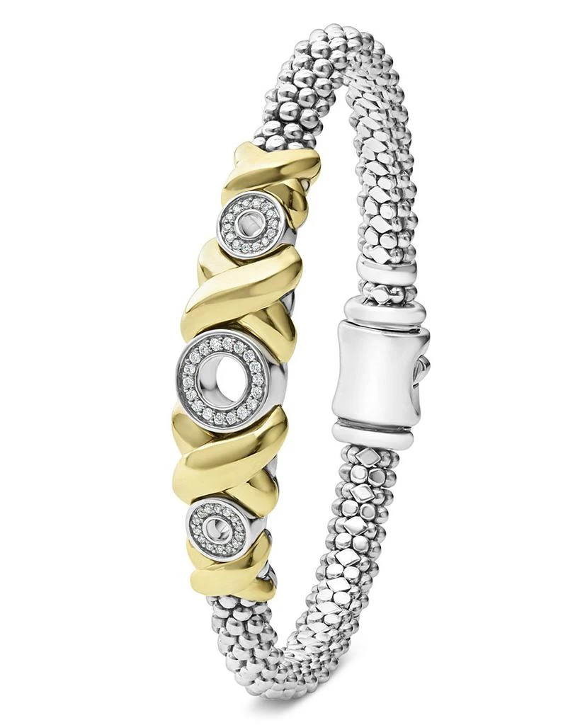 LAGOS 18K Yellow Gold & Sterling Silver Embrace Diamond XO Caviar Bead Bracelet 3