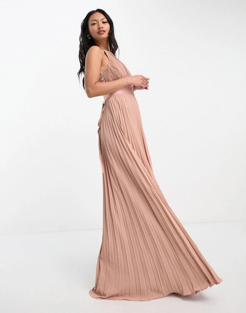 asos bridesmaid dresses Rent Asos Design Bridesmaid Curve Satin Ruched Halter Neck Maxi Dress In  Dusky Blue main image 0