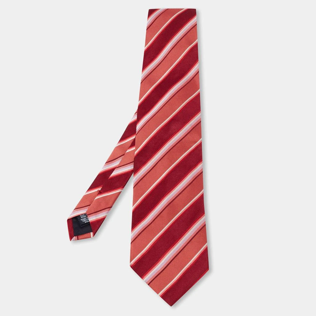 Boss By Hugo Boss Boss By Hugo Boss Red & Coral Striped Silk Tie 1