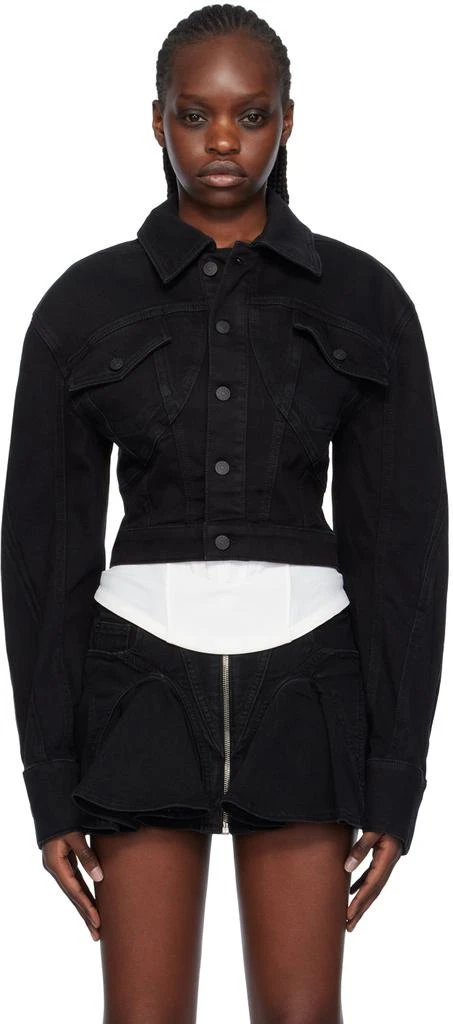 Mugler Black Cropped Denim Jacket 1