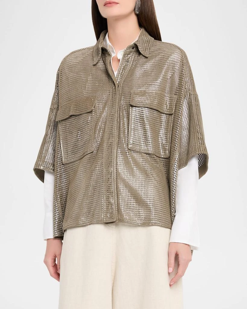 Brunello Cucinelli Laminated Perforated Leather Utility Shirt 4